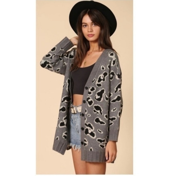 #19 Leopard Print Button Front Cardigan Sweater - Picture 2 of 5